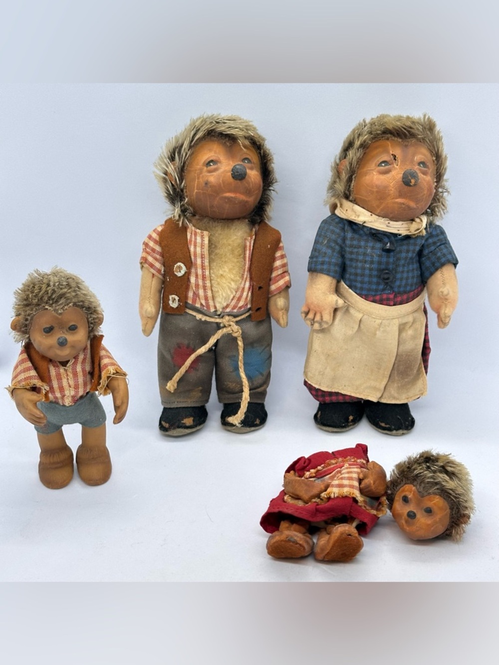 VTG Set/4 Steiff Hedgehog Family Mecki Micki Macki Mucki 1960's *Poor Condition*